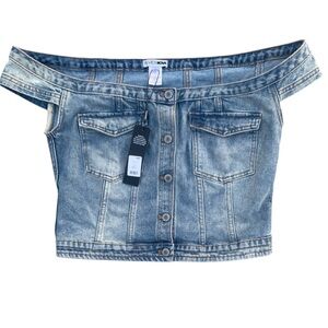 Fashion Nova Blue Denim Off-Shoulder Top size L